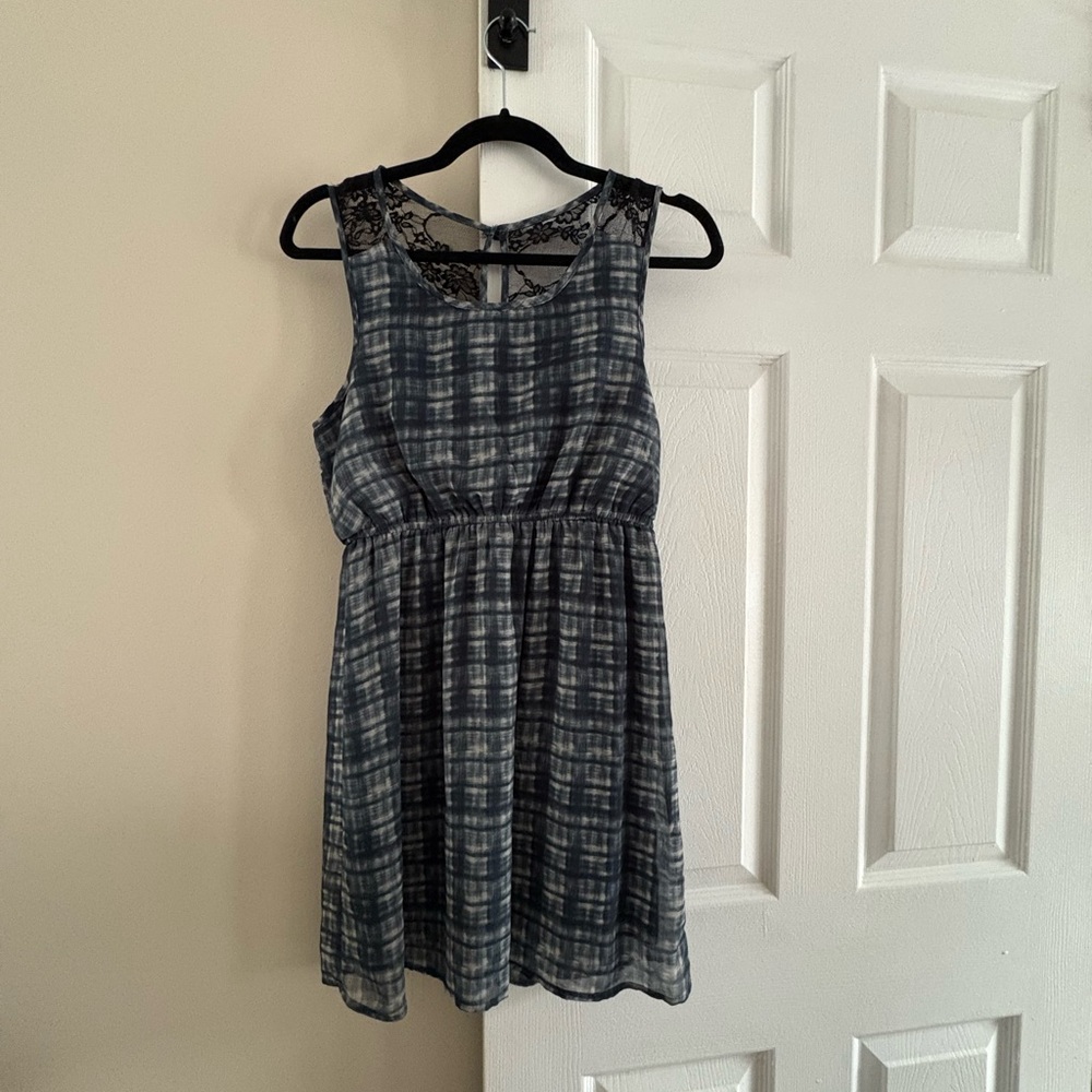 Forever 21 Navy Plaid Dress with Lace Accent